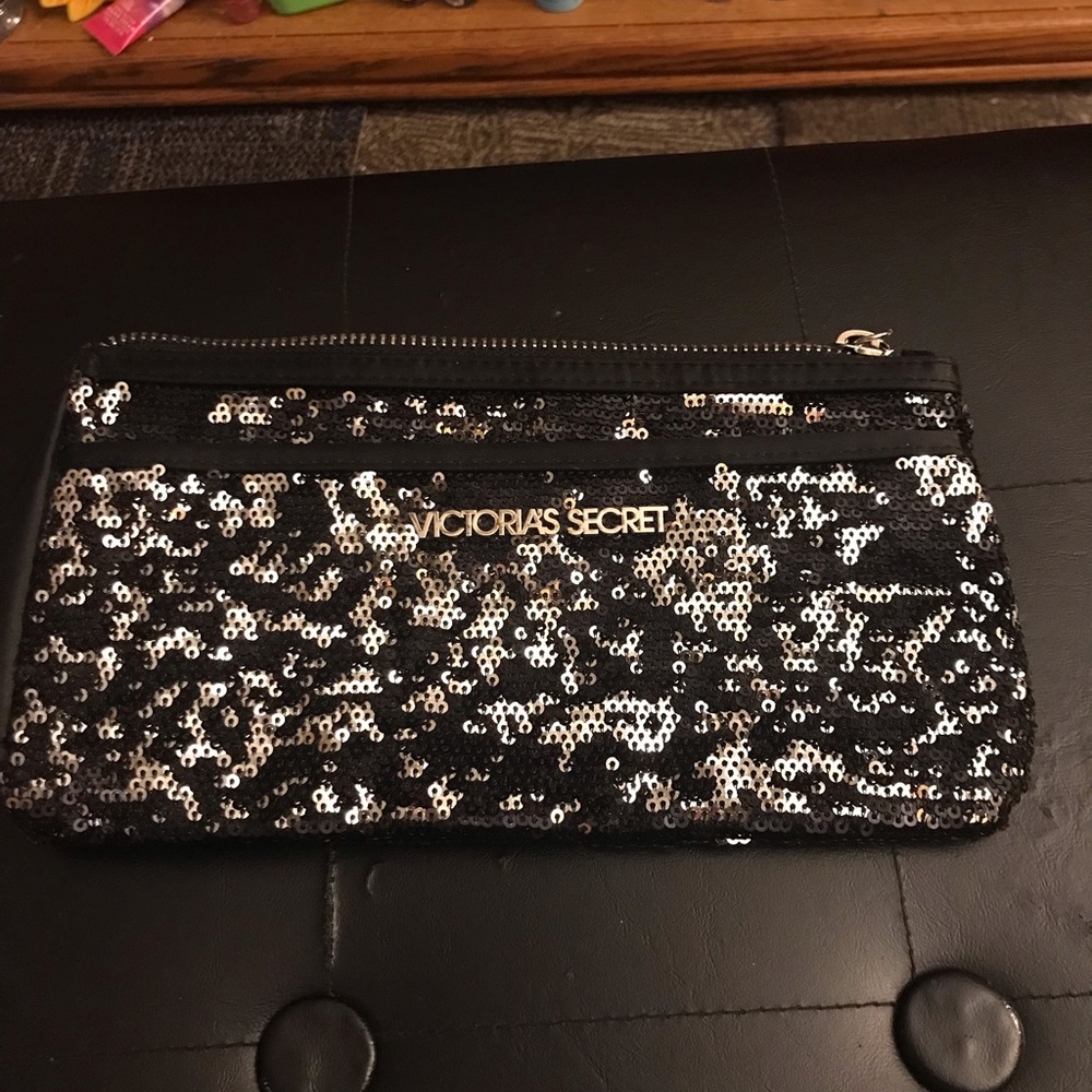 Victoria secret black and silver cosmetic bag